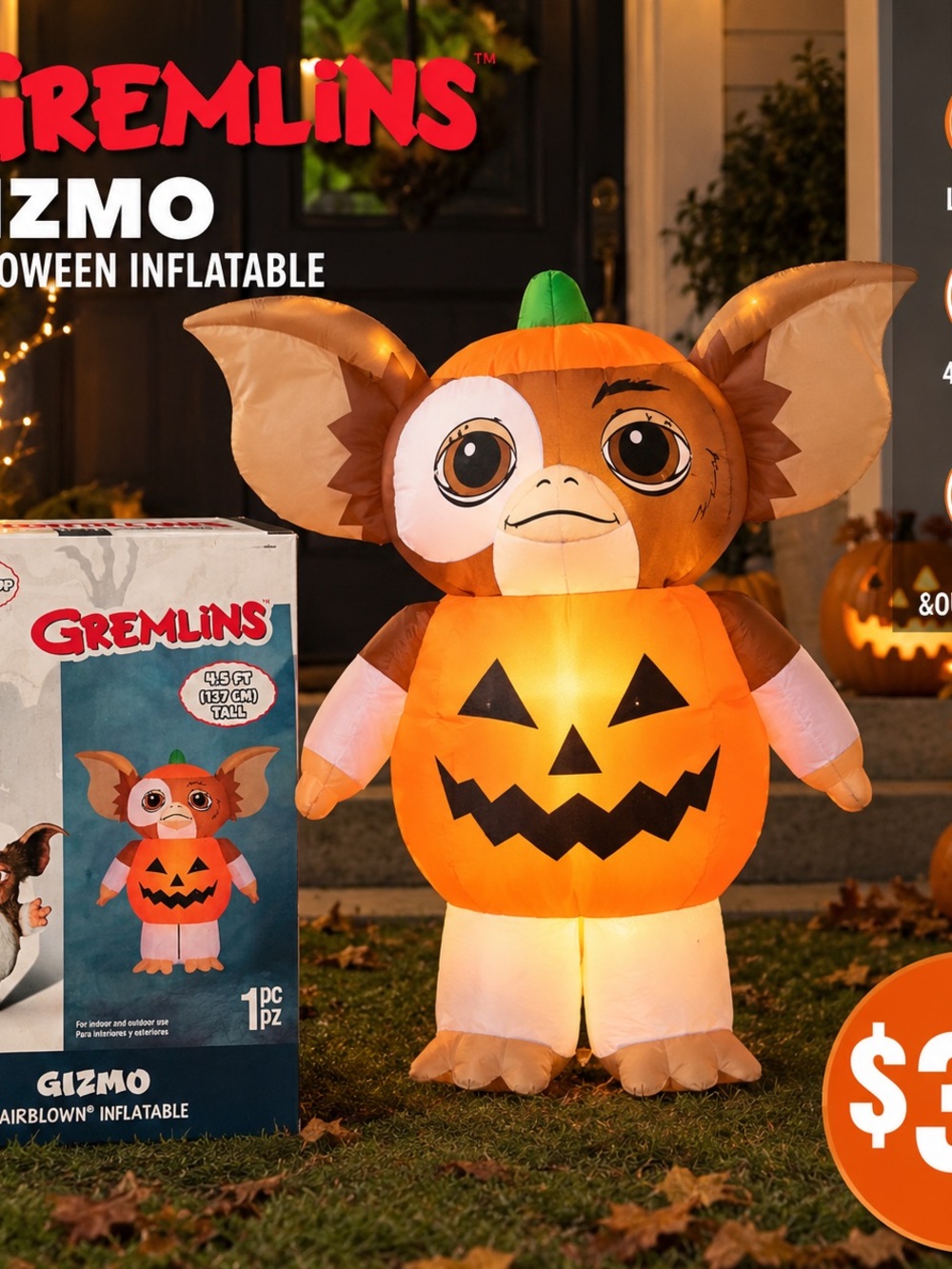 Disney Gizmo Orange and Brown Pumpkin Inflatable Costume